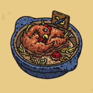 竹いかだを漕ぐ鶏